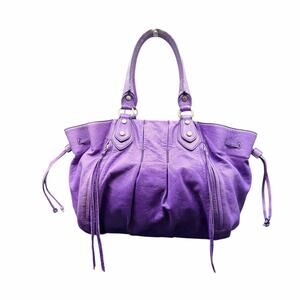 Botkier Purple Leather Satchel Tote Drawstring Sides Silver Hardware